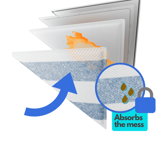 Layers of Roommate Mop pads expanded showing cleaning features